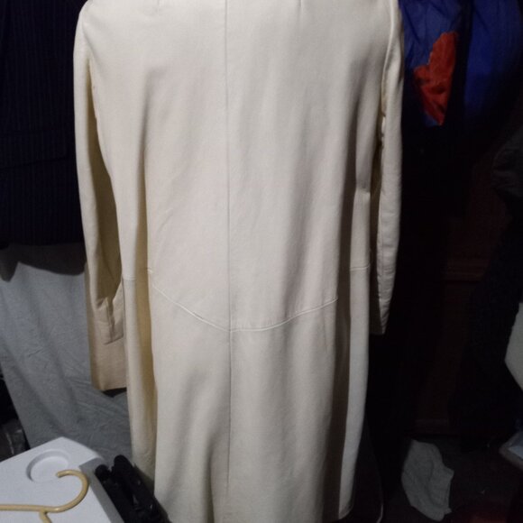 VINTAGE 60'S WHITE LEATHER KNEE LENGTH PEACOAT - Picture 4 of 8